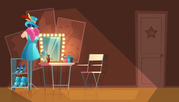 cartoon illustratie van lege kleedkamer, kledingkast met meubels, dressoir