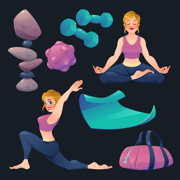 Cartoon internationale dag van yoga elementen collectie