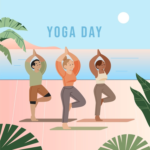 Cartoon internationale dag van yoga illustratie