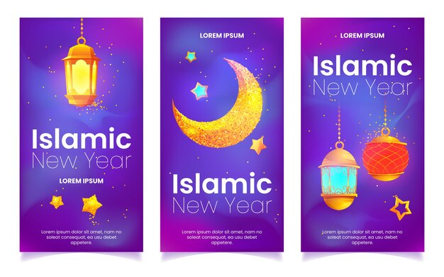 Gratis vector cartoon islamitisch nieuwjaar banners set