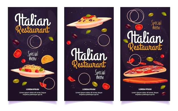Gratis vector cartoon italiaans restaurant flyers