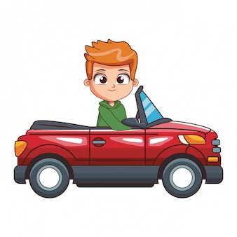 Cartoon jongen rijdende auto