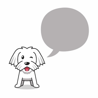 Cartoon karakter schattige witte hond met tekstballon voor design.