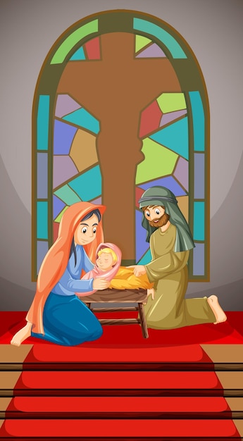 Cartoon kerststal van jezus christus