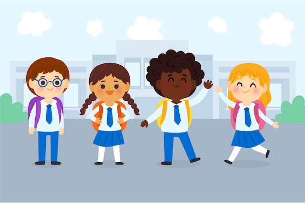 Gratis vector cartoon kinderen terug naar school