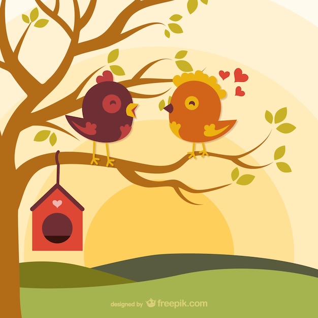 Gratis vector cartoon liefde vogels op tak