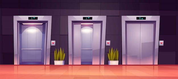 Cartoon liftdeuren, gesloten en open liftdeuren