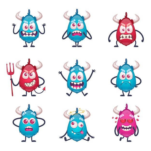Cartoon monster set met geïsoleerde karakters van doodle stijl monster