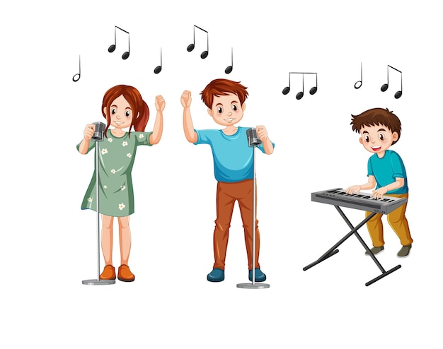 Gratis vector cartoon muziekband kinderen