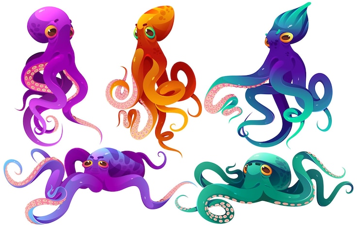 Gratis Vector cartoon octopussen zeedieren onderwater wezens