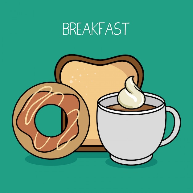 cartoon ontbijt donut koffie brood