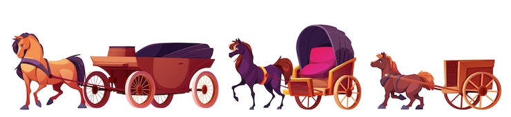 Gratis Vector cartoon paard en wagen transport collectie