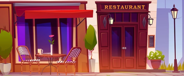 Gratis vector cartoon restaurant buiten het eetgedeelte