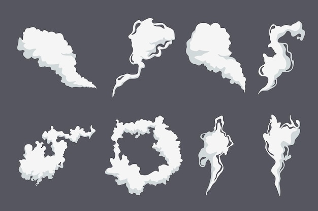 Gratis vector cartoon rook of stoom wolk vormen instellen.