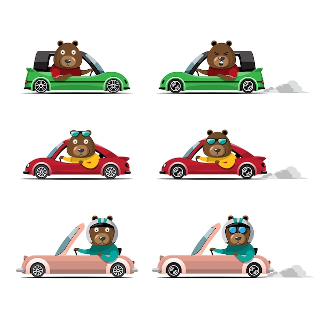 Gratis vector cartoon schattig dier rijden auto op de weg