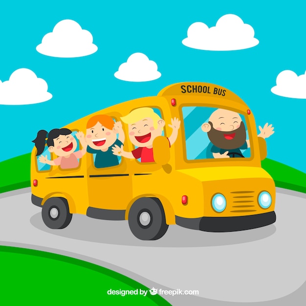 Cartoon schoolbus met kinderen