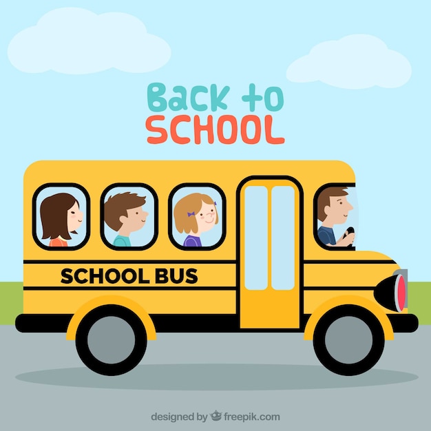 Gratis vector cartoon schoolbus met kinderen