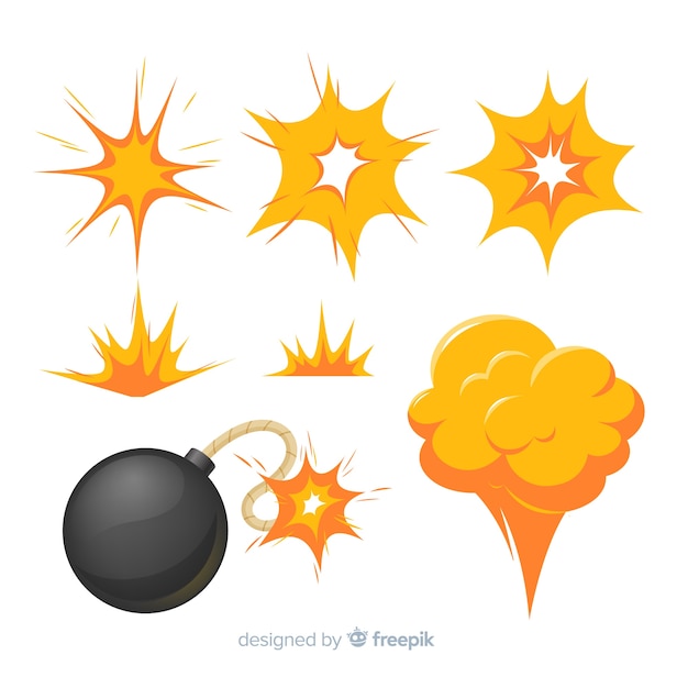 Gratis vector cartoon set bomexplosie-effecten