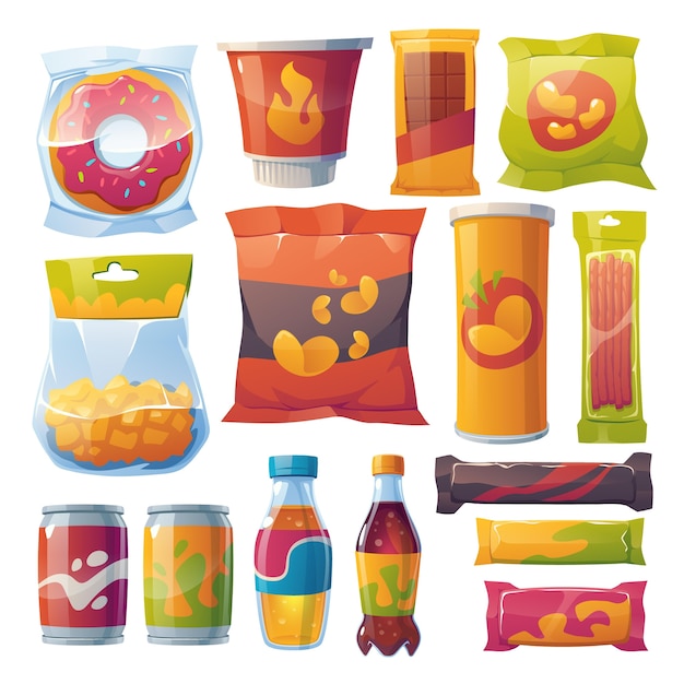 Gratis vector cartoon snack collectie