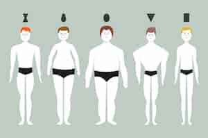 Gratis vector cartoon soorten mannelijke lichaamsvormen set