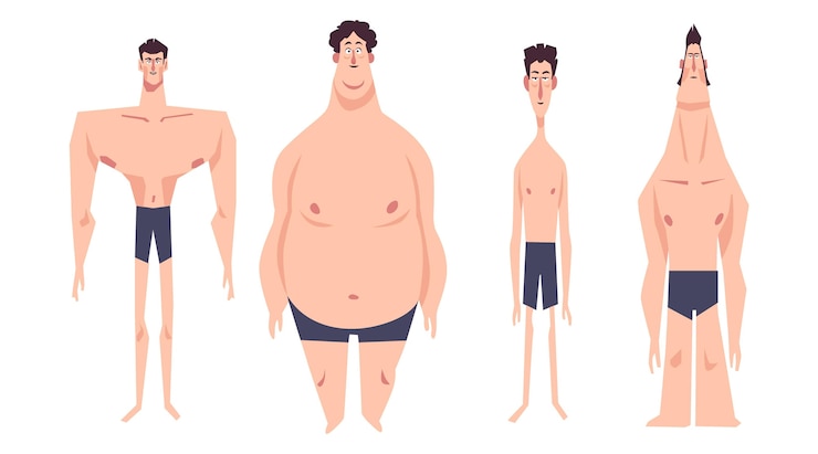 Gratis Vector cartoon soorten mannelijke lichaamsvormen