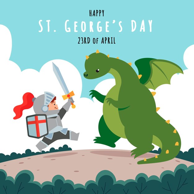 Cartoon st. george's day illustratie met ridder en draak