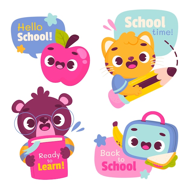 Gratis vector cartoon terug naar school badges collectie