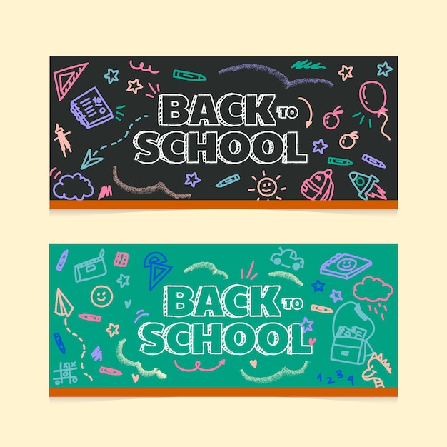 Cartoon terug naar school horizontale banners set