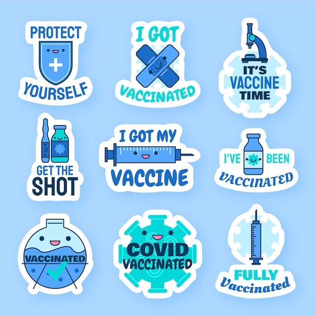 Gratis vector cartoon vaccinatie campagne badge-collectie