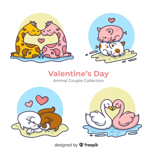 Cartoon valentine dierlijk paar instellen