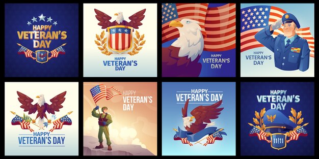 Cartoon veteranen dag instagram posts collectie