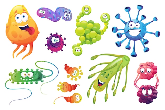 Cartoon virussen bacteriën micro-organisme kiemen set