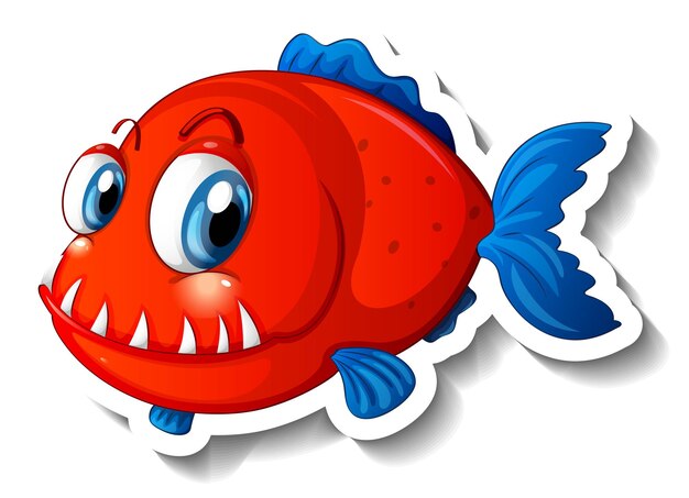 Cartoon vis met grote hoektanden cartoon sticker