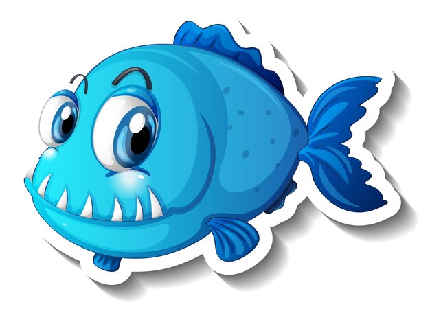 Cartoon vis met grote hoektanden cartoon sticker