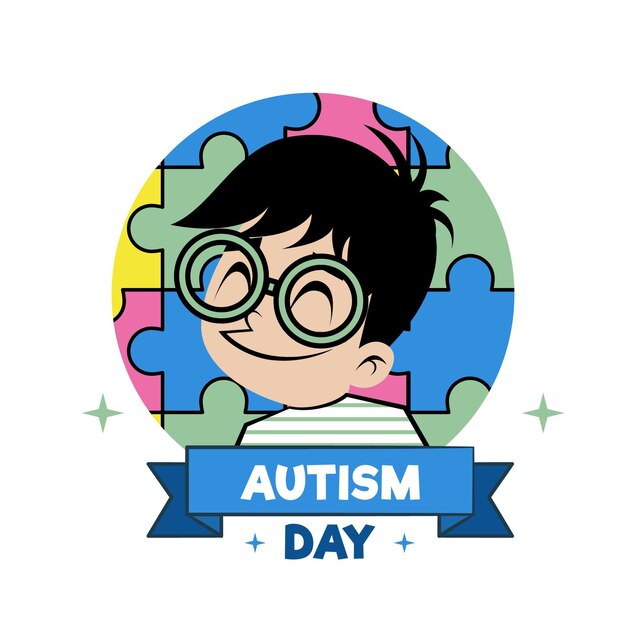 Cartoon wereld autisme dag bewustzijn illustratie met puzzelstukjes