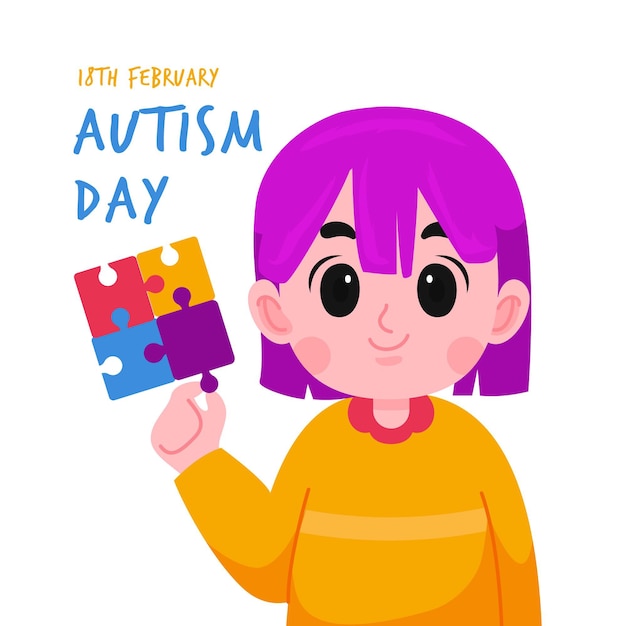 Cartoon wereld autisme dag bewustzijn illustratie met puzzelstukjes