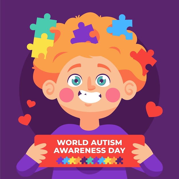 Gratis vector cartoon wereld autisme dag bewustzijn illustratie met puzzelstukjes