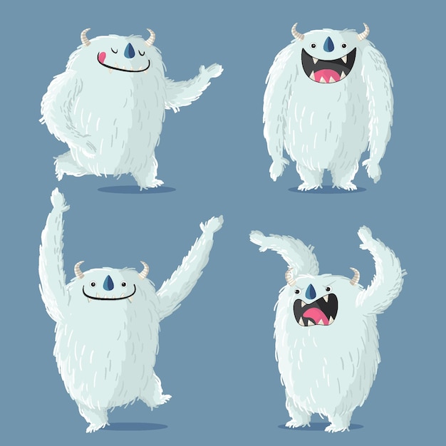 Gratis vector cartoon yeti abominable snowman character collection