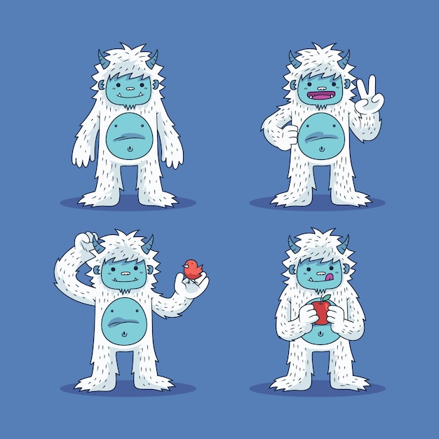 Gratis vector cartoon yeti abominable snowman character collection