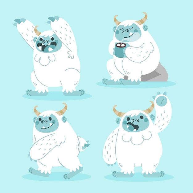 Gratis vector cartoon yeti verschrikkelijke sneeuwpop karakterverzameling