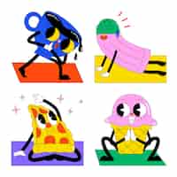 Gratis vector cartoon yoga houdingen stickers collectie