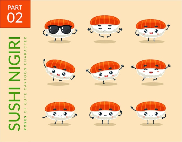 Cartoonbeelden van nigiri sushi. instellen.