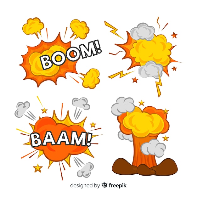 Gratis vector cartoonbom en explosie-effect collectie