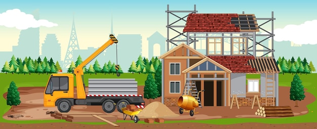 Cartoonscène van een bouwplaats