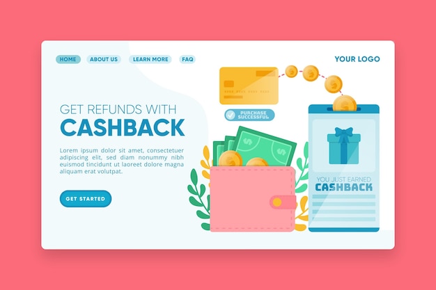 Cashback-bestemmingspagina ontvang terugbetalingen