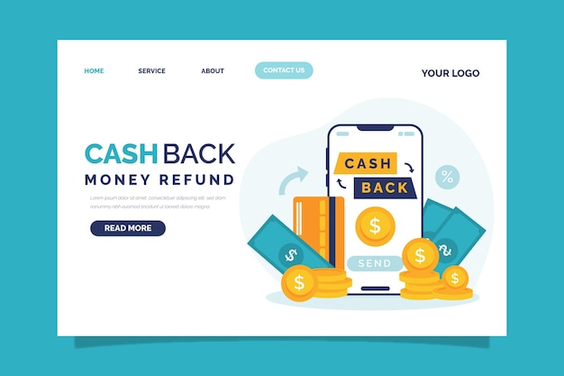 Gratis vector cashback concept bestemmingspagina sjabloon