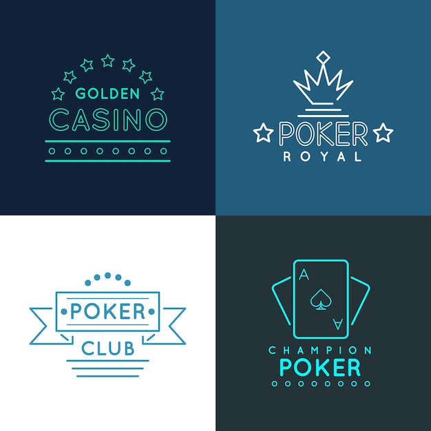 Casino- en pokerclublabels en emblemen, logo's in lineaire kaderstijl. Gokken spelen ontwerp, koninklijke gok banner, vectorillustratie