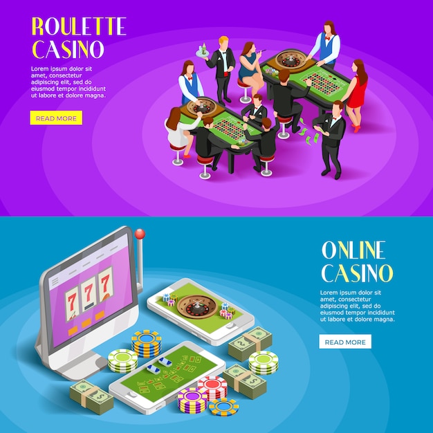 Gratis vector casino isometrische banners instellen