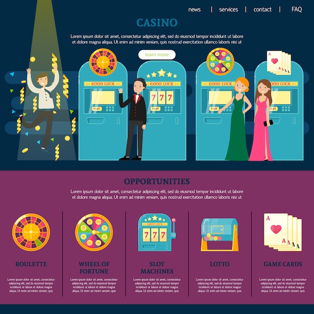 Gratis vector casino webpagina sjabloon