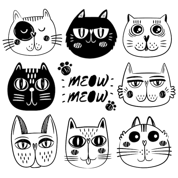 Gratis vector cat gezichten collectie